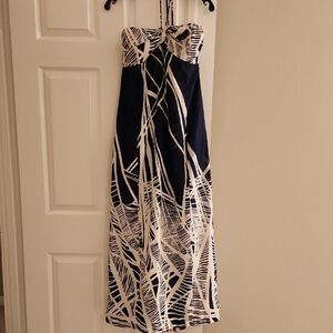 LOFT Strapless Dress in Navy and Cream